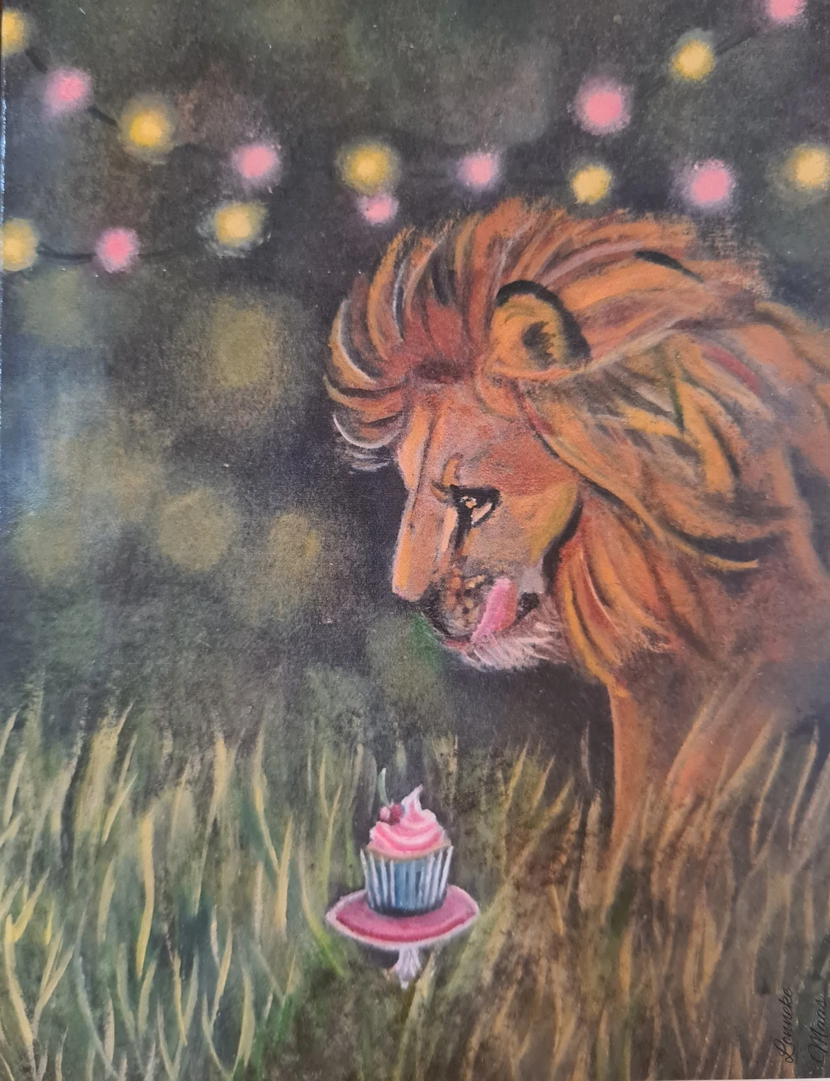 Felicitatie keert leeuw met cupcake