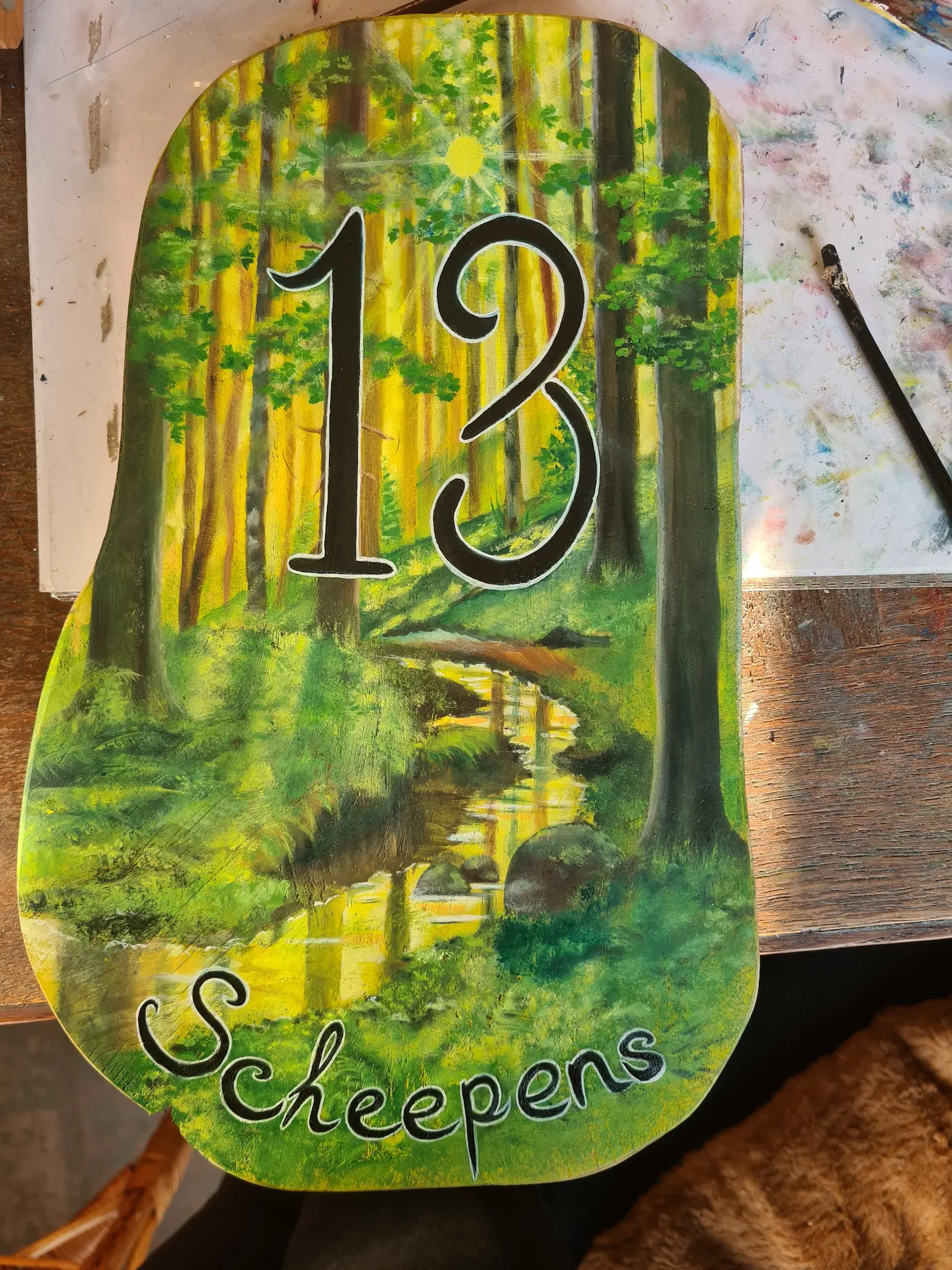 Huisnummerbord met thema bos