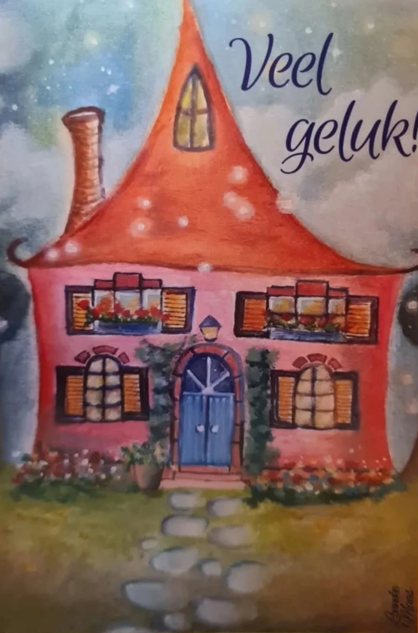 Van alles wat kaart met huis en tekst "Veel geluk"